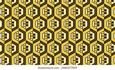 Geometric pattern with a striking black, white and yellow color scheme. Perfect for printing, design and textiles