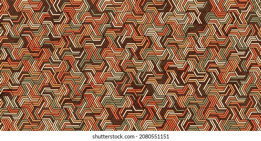 Patrón geométrico con líneas onduladas de rayas de forma poligonal. Fondo naranja oscuro de textura colorida y de mármol
