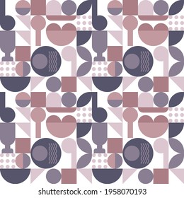 El diseño geométrico es elegante, moderno en lila muda, rosa, violeta con micrófono, copa de vino, plato, comida, fruta en un fondo blanco para la identidad corporativa de karaoke bar, restaurante, regalo.