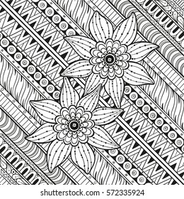 Geometric pattern with stylized flowers. Ornate zentangle seamless texture, pattern with abstract flowers. Floral pattern can be used for wallpaper, pattern fills, web page background.