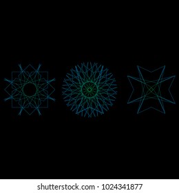 Geometric pattern symbols fractale pentagram astrology stamp label symbol amulet runes