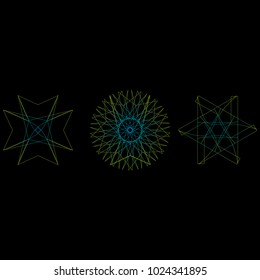 Geometric pattern symbols fractale pentagram astrology stamp label symbol amulet runes