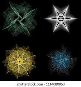 Geometric pattern symbols fractale pentagram astrology stamp label symbol amulet runes