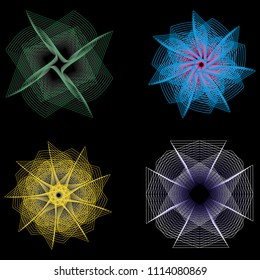 Geometric pattern symbols fractale pentagram astrology stamp label symbol amulet runes