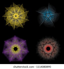 Geometric pattern symbols fractale pentagram astrology stamp label symbol amulet runes