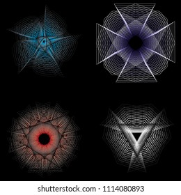 Geometric pattern symbols fractale pentagram astrology stamp label symbol amulet runes