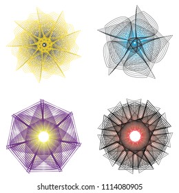 Geometric pattern symbols fractale pentagram astrology stamp label symbol amulet runes