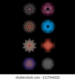 Geometric pattern symbols fractale pentagram astrology stamp label symbol amulet runes