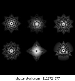 Geometric pattern symbols fractale pentagram astrology stamp label symbol amulet runes