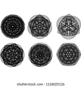 Geometric pattern symbols fractale pentagram astrology stamp label symbol amulet runes