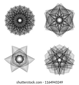 Geometric pattern symbols fractale pentagram astrology stamp label symbol amulet runes