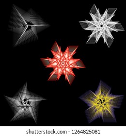 Geometric pattern symbols fractale pentagram astrology stamp label symbol amulet runes