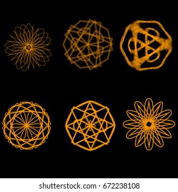 Geometric pattern symbols fractale pentagram astrology stamp label