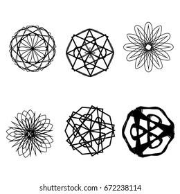 Geometric pattern symbols fractale pentagram astrology stamp label