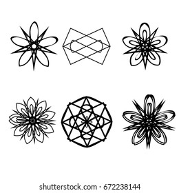 Geometric pattern symbols fractale pentagram astrology stamp label