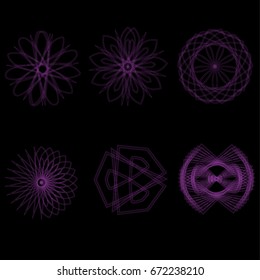 Geometric pattern symbols fractale pentagram astrology stamp label