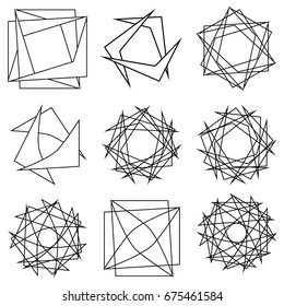 Geometric pattern symbols fractale pentagram astrology stamp label