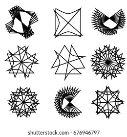 Geometric pattern symbols fractale pentagram astrology stamp label