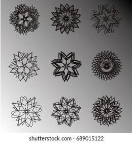 Geometric pattern symbols fractale pentagram astrology stamp label vector EPS10