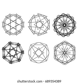 Geometric pattern symbols fractale pentagram astrology stamp label