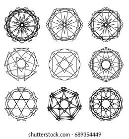 Geometric pattern symbols fractale pentagram astrology stamp label