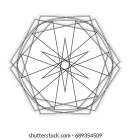 Geometric pattern symbols fractale pentagram astrology stamp label