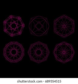 Geometric pattern symbols fractale pentagram astrology stamp label