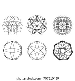 Geometric pattern symbols fractale pentagram astrology stamp label