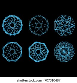 Geometric pattern symbols fractale pentagram astrology stamp label