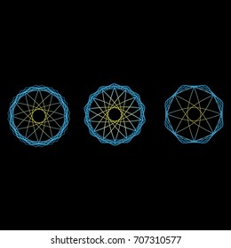 Geometric pattern symbols fractale pentagram astrology stamp label