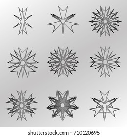 Geometric pattern symbols fractale pentagram astrology stamp label