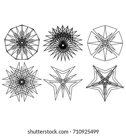 Geometric pattern symbols fractale pentagram astrology stamp label