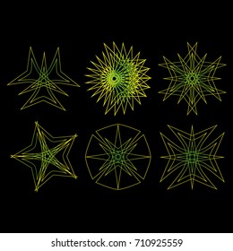 Geometric pattern symbols fractale pentagram astrology stamp label