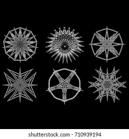 Geometric pattern symbols fractale pentagram astrology stamp label