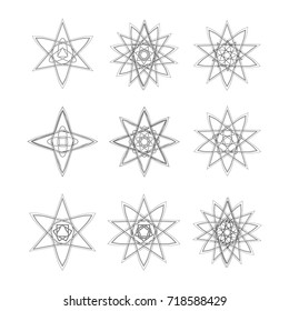 Geometric pattern symbols fractale pentagram astrology stamp label