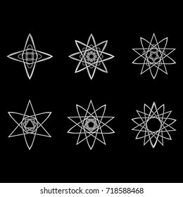 Geometric pattern symbols fractale pentagram astrology stamp label