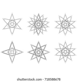 Geometric pattern symbols fractale pentagram astrology stamp label