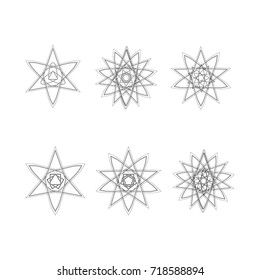 Geometric pattern symbols fractale pentagram astrology stamp label