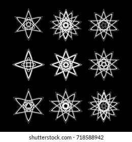 Geometric pattern symbols fractale pentagram astrology stamp label