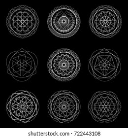 Geometric pattern symbols fractale pentagram astrology stamp label symbol amulet runes