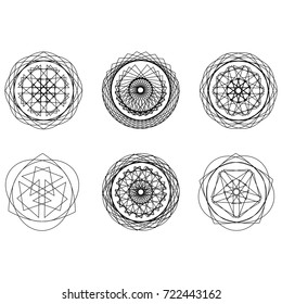 Geometric pattern symbols fractale pentagram astrology stamp label symbol amulet runes