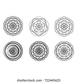 Geometric pattern symbols fractale pentagram astrology stamp label symbol amulet runes