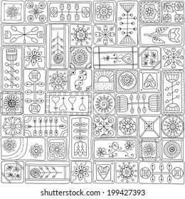 Geometric pattern. Template frame design for card with set of doodle rectangles. Colored version.