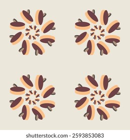 A geometric pattern that illustrates four designs with a three-dimensional effect, creating a lively and eye-catching image.
