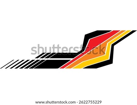 Geometric pattern of thick lines on a white background. Dynamic design. racing stripes. Design element for a sports car, boat, toy, sportswear. Vector striped background. Yellow-red-black. Speed