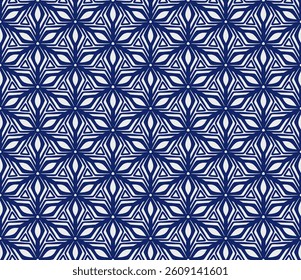 Geometric Pattern - Three Petals (Navy, White) - Repeating Vector Image; Easily Editable; Endless Design; Colorful lIlustration. Print for Gift Paper, Packaging, etc.