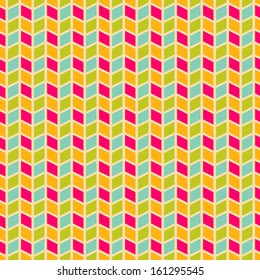 Geometric pattern (tiling). Vector seamless abstract vintage background with illusion cubes. Retro orange, pink, green and blue colors. Endless texture can be used for printing onto fabric and paper.