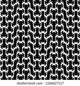 Geometric pattern with toothed symetrical shapes. Textile print in black and white. Vector illustration.