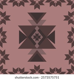 geometric pattern, traditional design, brown tribal motif diamond shapes, symmetrical pattern, ethnic design, textile inspiration, rustic pink and brown pattern, decorative art design, zigzag accents.