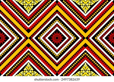 geometric pattern, traditional red, yellow design for background, carpet, wallpaper, clothing, wrapping, batik, fabric, embroidery vector pattern.